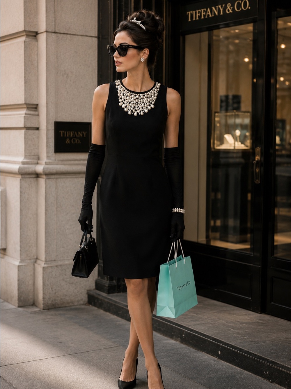 Alfani Black Sleeveless Dress with Pearl Statement detail